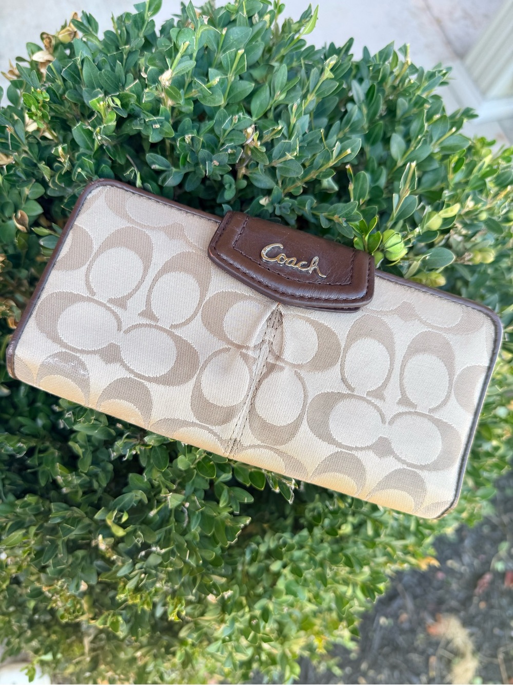 Coach Vintage *AS IS/PROJECT* Signature C Jacquard Long Wallet Brown Tan Y2K